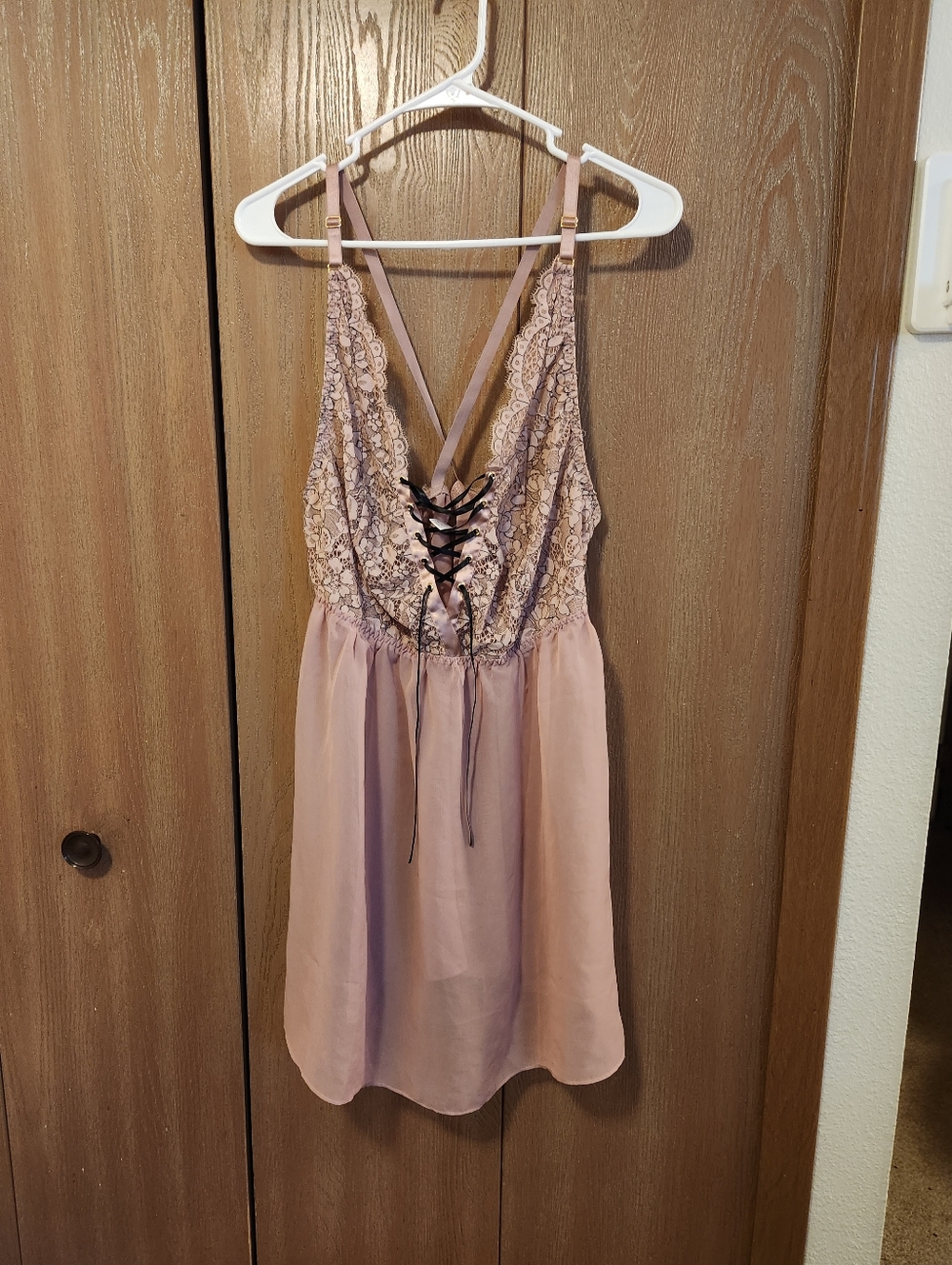 Cacique Size 18/20 Pink Babydoll  Coquette Lace-Up Corset Lingerie Nightie Sheer